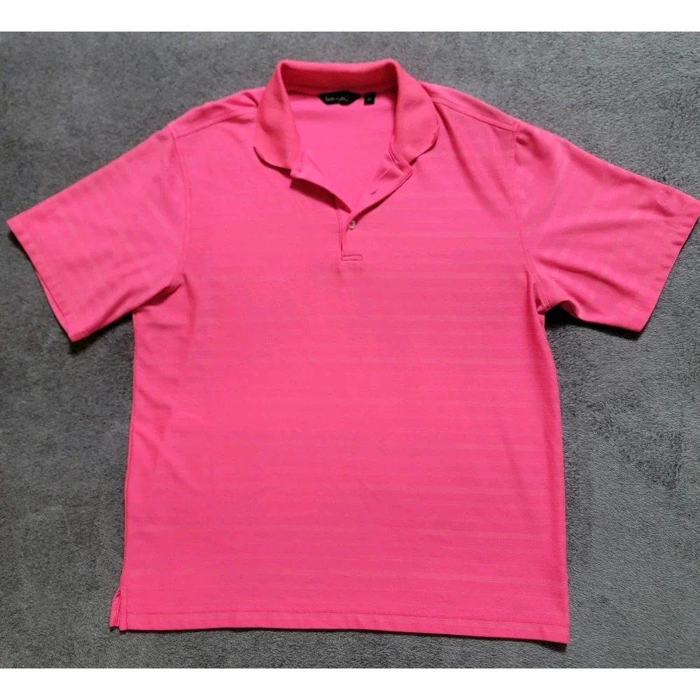 Walter Hagen Polo Golf Shirt Men's Size Large Pink Striped Performance 11